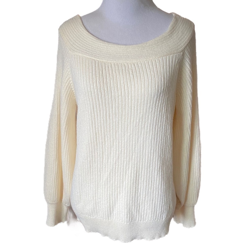 &MERCI Soft Ribbed Ivory Cream Sweater Small